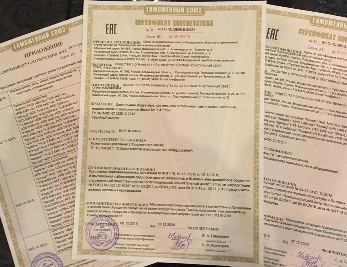 Сертификат соответствия тр ТС тр ТС 004/2011